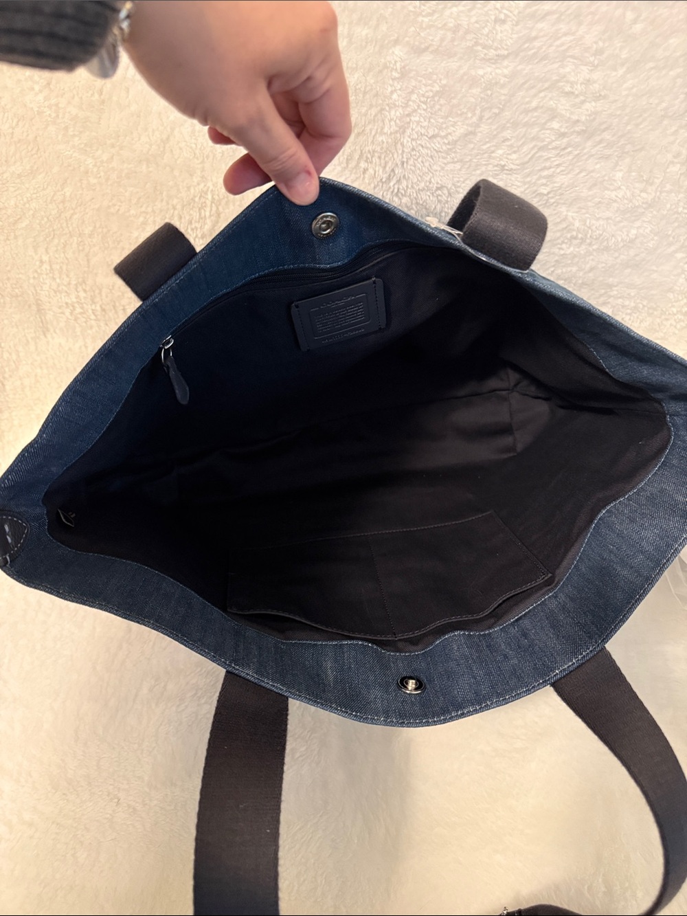 Coach Blue Denim Logo Tote with Dark Handles - Picture 5 of 6